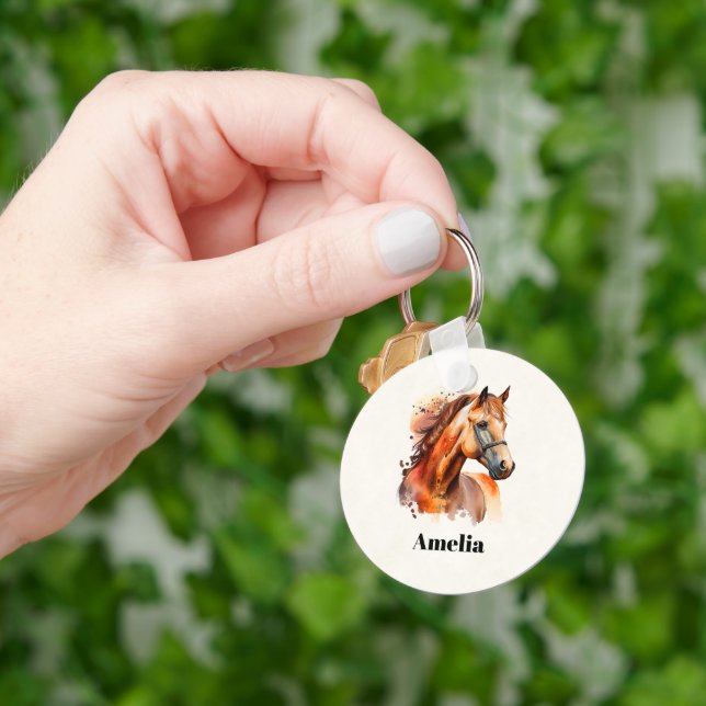 Beautiful Sorrel Horse Portrait Keychain (Hand)