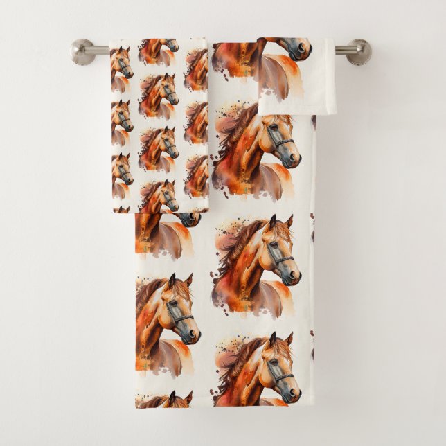 Beautiful Sorrel Horse Portrait Pattern Bath Towel Set (Insitu)