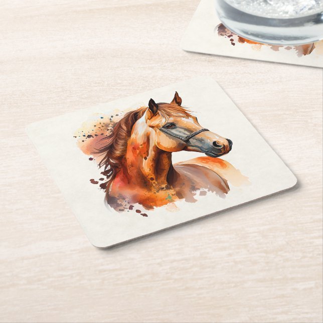 Beautiful Sorrel Horse Portrait Square Paper Coaster (Angled)