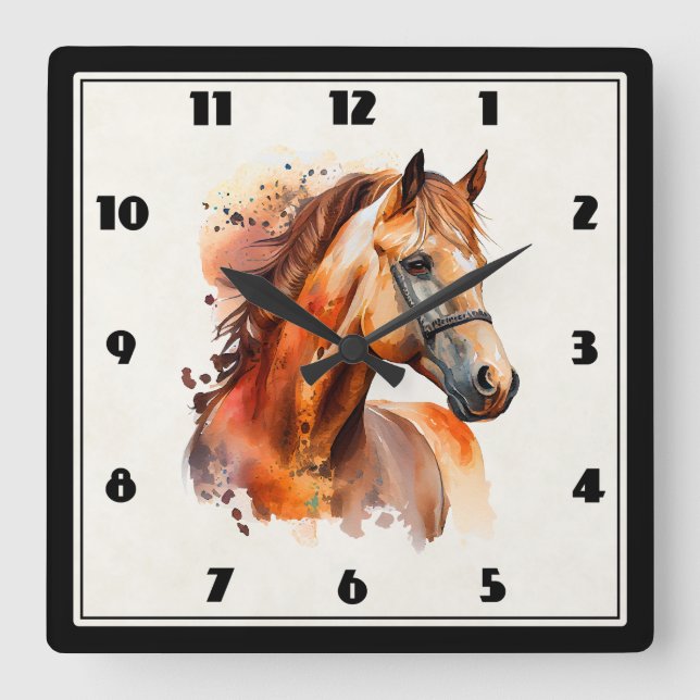 Beautiful Sorrel Horse Portrait Square Wall Clock (Front)