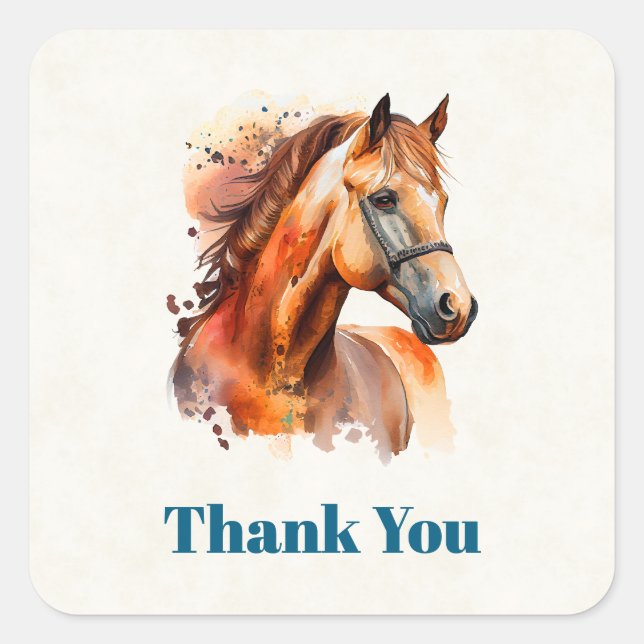 Beautiful Sorrel Horse Portrait Thank You Square Sticker (Front)