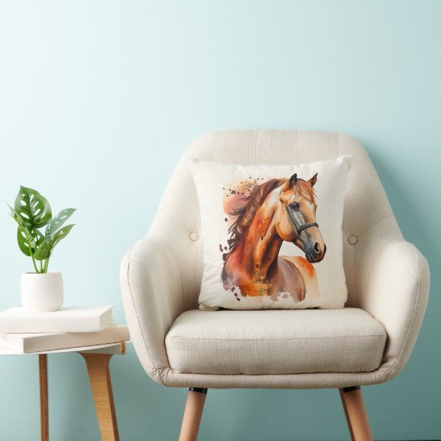 Beautiful Sorrel Horse Portrait Throw Pillow (Chair)