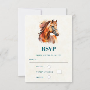 Beautiful Sorrel Horse Portrait Wedding RSVP Card