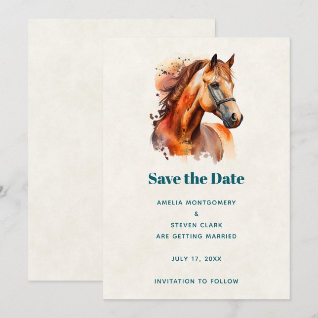 Beautiful Sorrel Horse Portrait Wedding Save The Date (Front/Back)