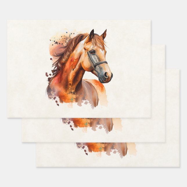 Beautiful Sorrel Horse Portrait Wrapping Paper Sheet (Set)