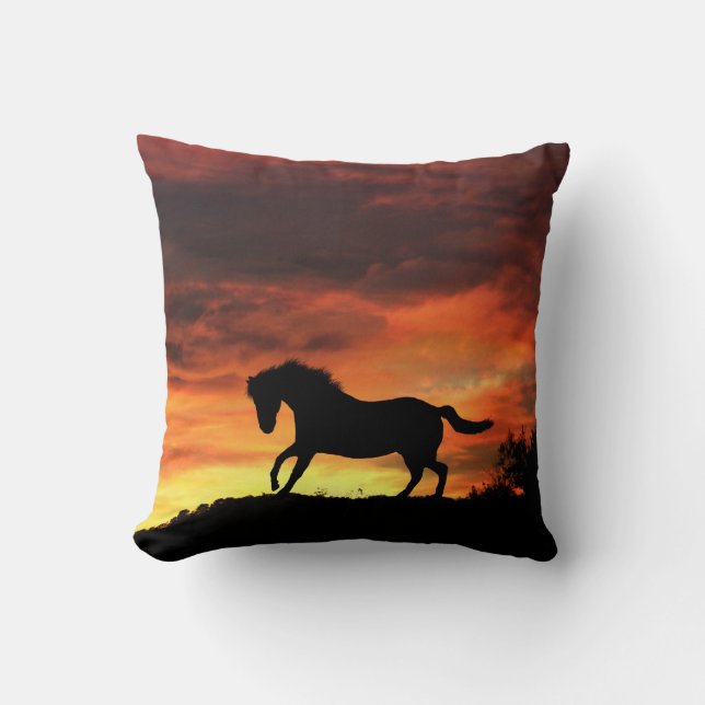 Beautiful Southwestern Colours Horse and Sunset Throw Pillow (Front)