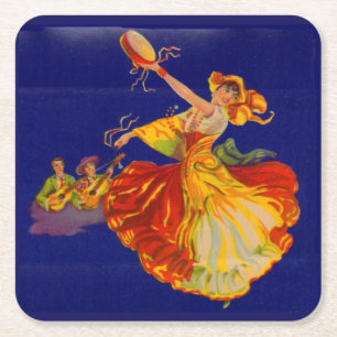 beautiful Spanish dancer Square Paper Coaster