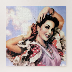 Beautiful Spanish Flamenco Dancer in Red Polka Dot Jigsaw Puzzle