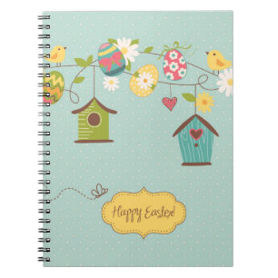 Beautiful Spring Background with Bird Houses Notebook