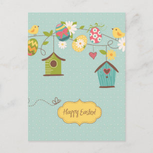 Beautiful Spring Background with Bird Houses Postcard