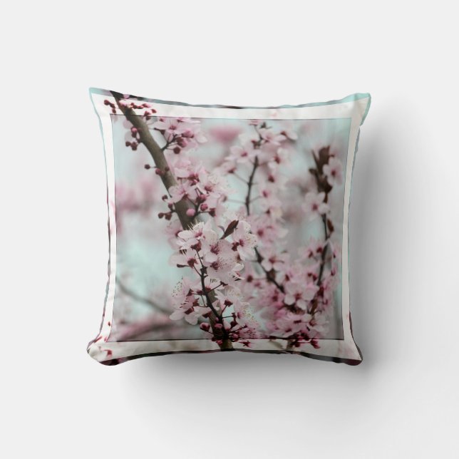 Beautiful Spring Cherry Blossom Throw Pillow (Front)