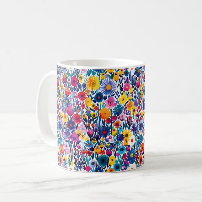 Beautiful Spring Colourful Girly Wildflowers Coffee Mug (Front Left)