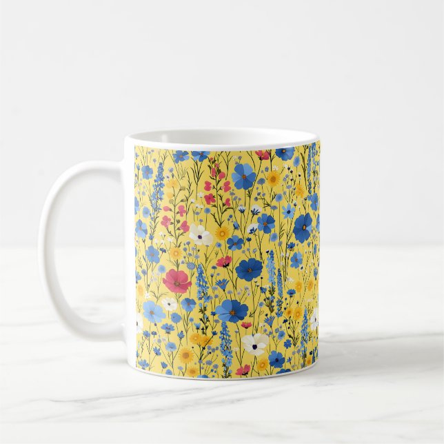Beautiful Spring Colourful Girly Wildflowers Coffee Mug (Left)