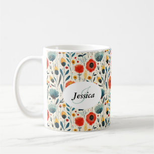 Beautiful Spring Colourful Girly Wildflowers Scrip Coffee Mug