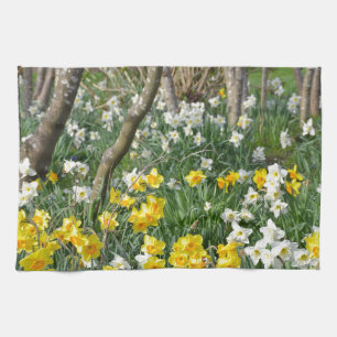 Beautiful spring daffodil garden kitchen towel