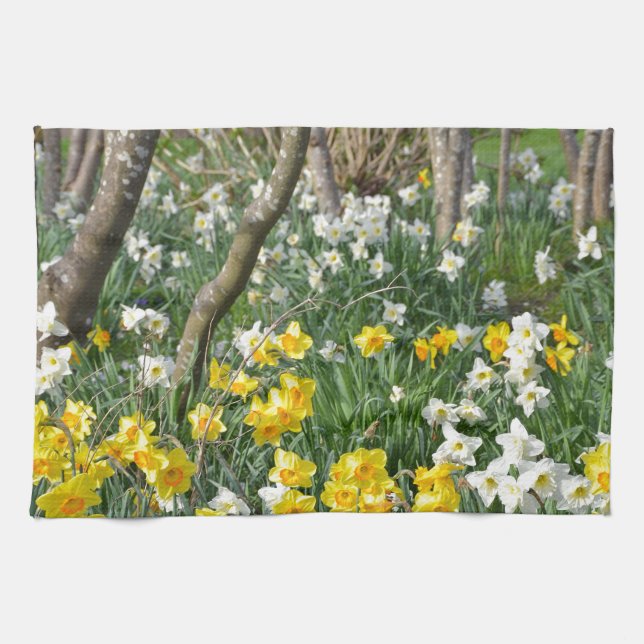 Beautiful spring daffodil garden kitchen towel (Horizontal)