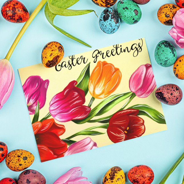 Beautiful Spring Easter Greetings Tulips Postcard (Creator Uploaded)