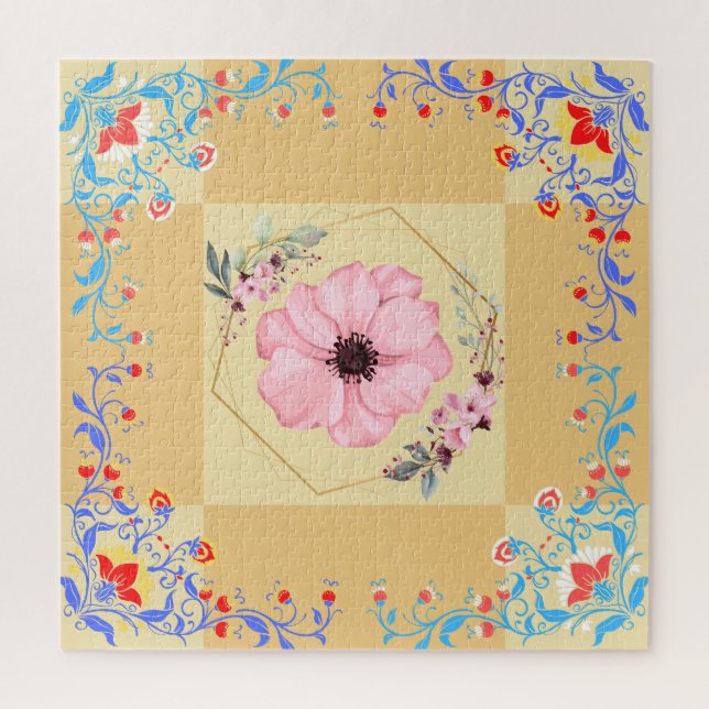 Beautiful Spring Floral Art, Orange Background Jigsaw Puzzle (Vertical)