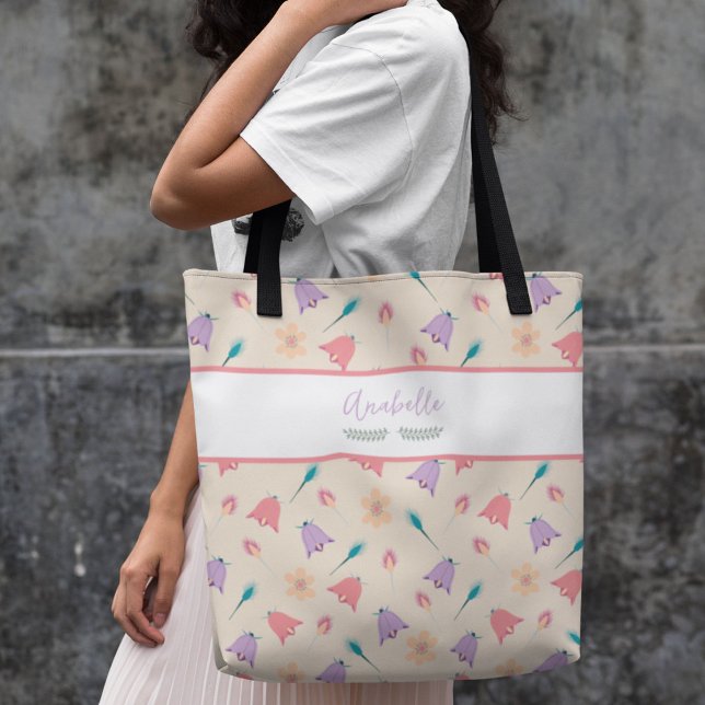 Beautiful Spring Floral Pattern with Name Tote Bag (Creator Uploaded)