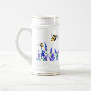 Beautiful Spring Flowers and Bees Flying - Beer Stein