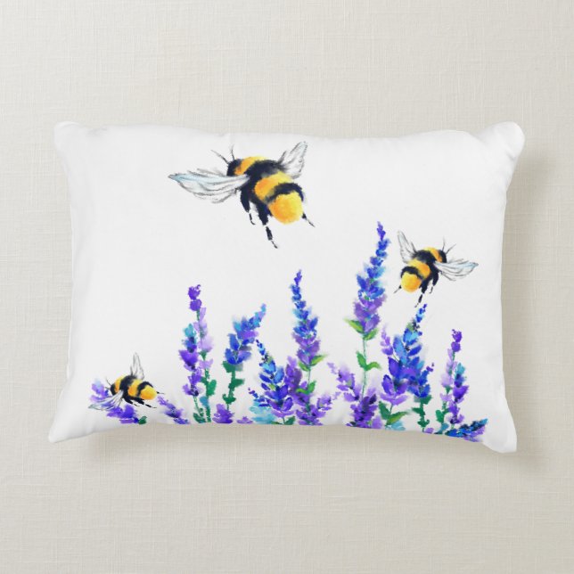 Beautiful Spring Flowers and Bees Flying - Drawing Accent Pillow (Back)