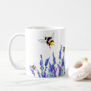 Beautiful Spring Flowers and Bees Flying  Drawing Coffee Mug