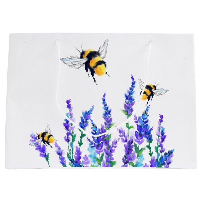 Beautiful Spring Flowers and Bees Flying - Drawing Large Gift Bag (Front)