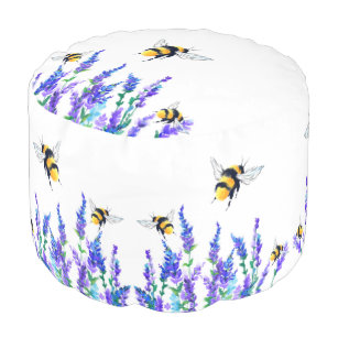 Beautiful Spring Flowers and Bees Flying - Drawing Pouf