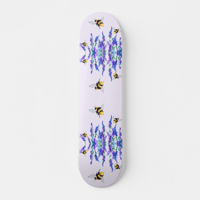 Beautiful Spring Flowers and Bees Flying - Drawing Skateboard (Front)