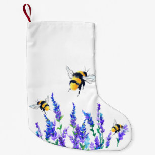 Beautiful Spring Flowers and Bees Flying - Drawing Small Christmas Stocking