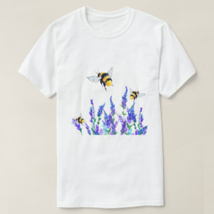 Beautiful Spring Flowers and Bees Flying - Drawing T-Shirt