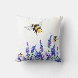 Beautiful Spring Flowers and Bees Flying - Drawing Throw Pillow