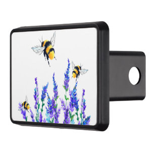 Beautiful Spring Flowers and Bees Flying - Drawing Trailer Hitch Cover