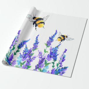 Beautiful Spring Flowers and Bees Flying - Drawing Wrapping Paper