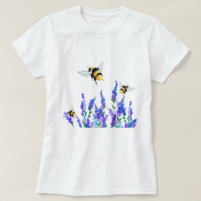 Beautiful Spring Flowers and Bees T-Shirt (Design Front)