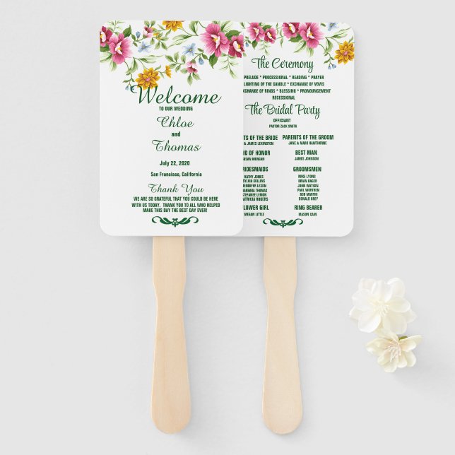 Beautiful Spring Flowers Wedding Program Hand Fan (Front and Back)