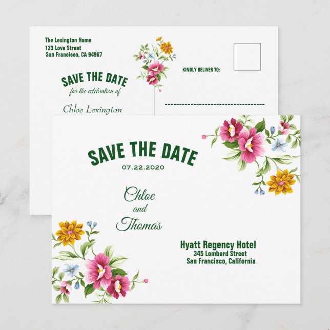 Beautiful Spring Flowers Wedding Save The Date Announcement Postcard (Front/Back)