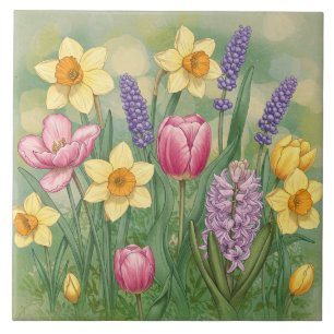 Beautiful Spring Garden Flowers  Tile