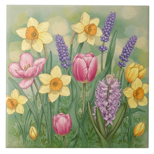 Beautiful Spring Garden Flowers  Tile (Front)