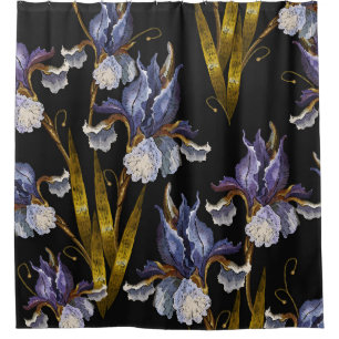 Beautiful spring irises embroidery seamless patter