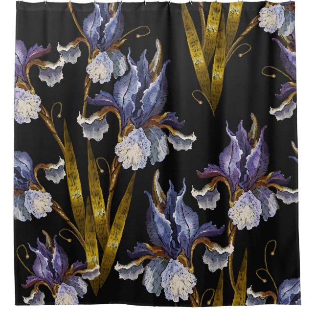 Beautiful spring irises embroidery seamless patter (Front)