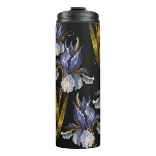 Beautiful spring irises embroidery seamless patter thermal tumbler