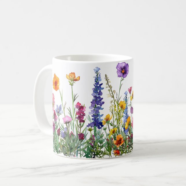 Beautiful Spring Meadow Flowers Wrap Coffee Mug (Front Left)