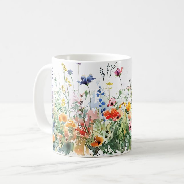 Beautiful Spring Meadow Flowers Wrap Coffee Mug (Front Left)