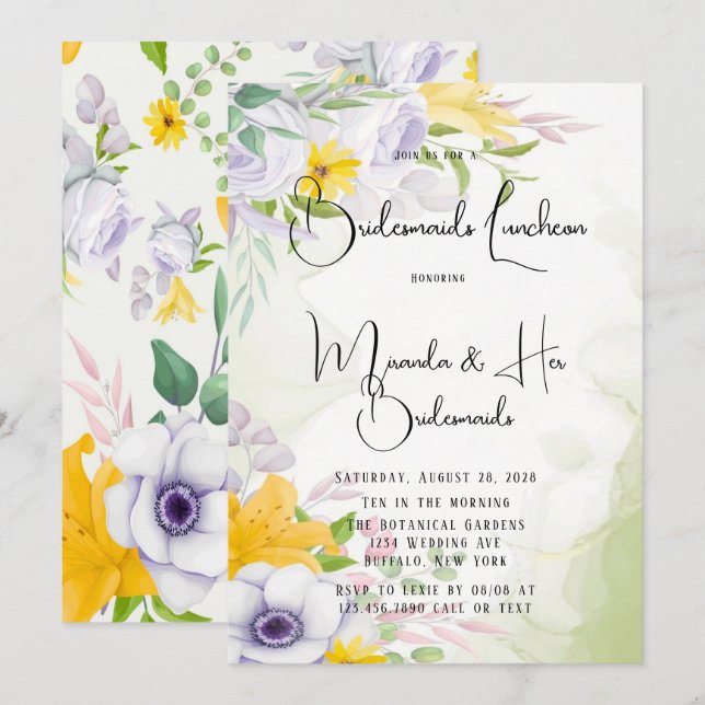 Beautiful Spring Morning Floral Bridesmaids Lunch Invitation (Front/Back)