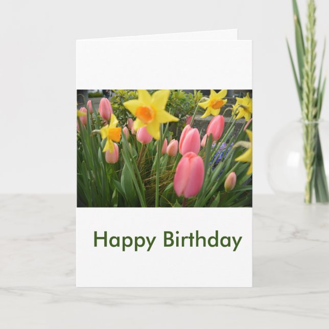 beautiful spring pink tulip flowers birthday card (Front)