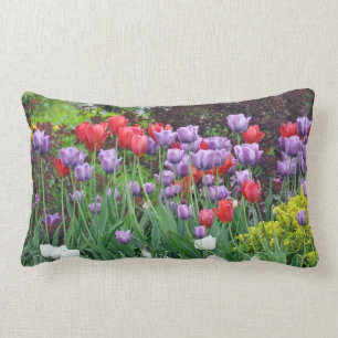 Beautiful spring tulip garden print pillow. lumbar pillow