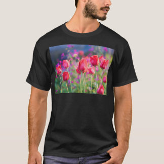 Beautiful Spring Tulips Flowers Growing In Garden  T-Shirt