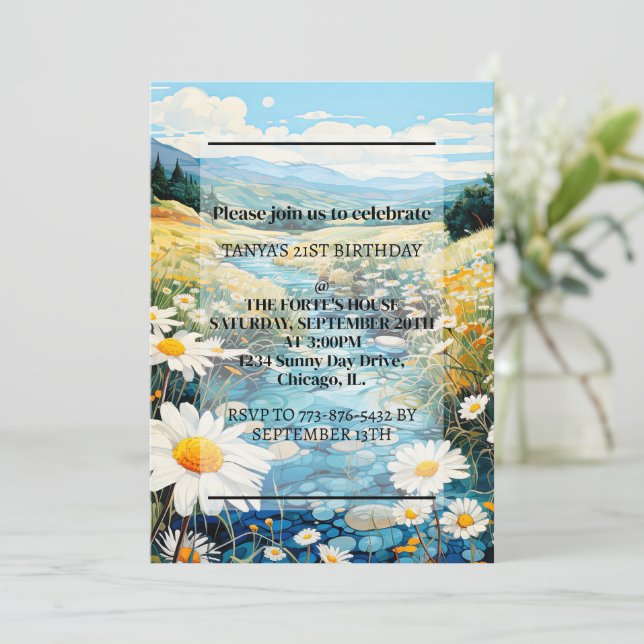 Beautiful Springtime Meadow Birthday Party Invitation (Standing Front)