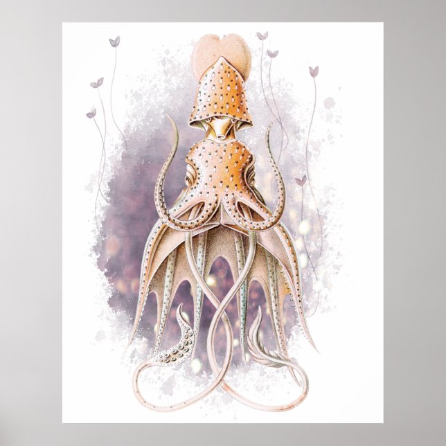 Beautiful squid painting Earnst Haeckel variation Poster (Front)